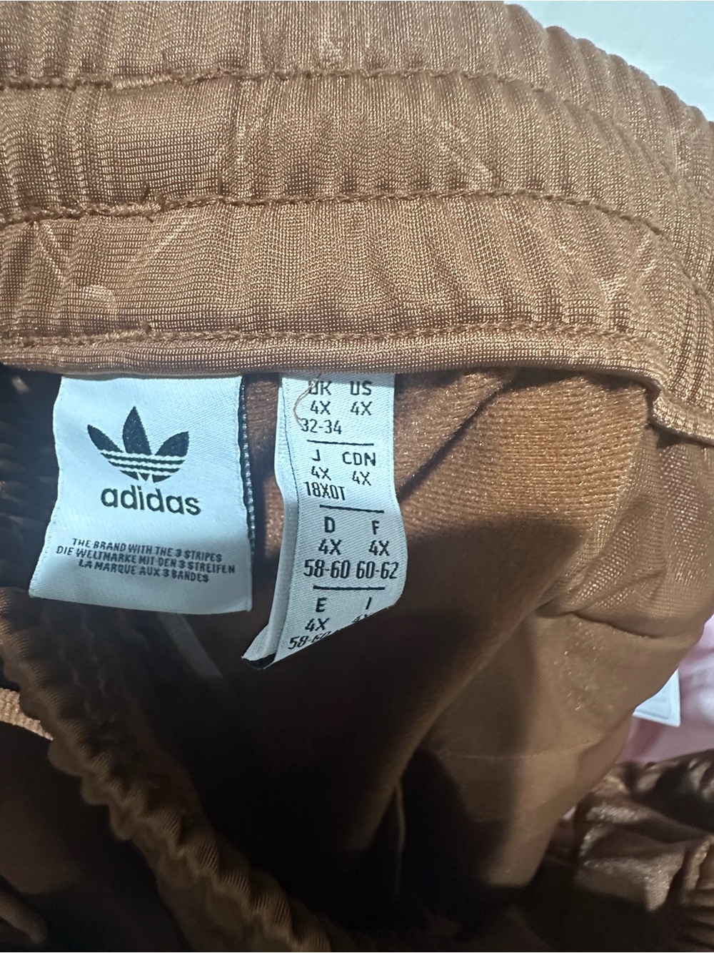 adidas Brown Track Pants with Pink Side Panels and Green Piping - Picture 3 of 3